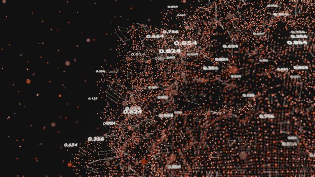 Abstract network of lines and random numbers. Business data. 3D illustration