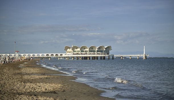 View of the seafront and beach of lignano sabbia d'oro in Italy during a spring day.