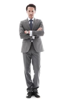 Full body portrait of young business man isolated on white