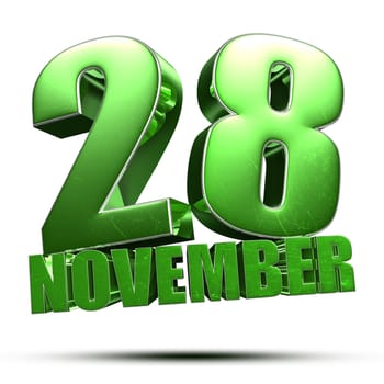28 November green 3d illustration on white background.(with Clipping Path).