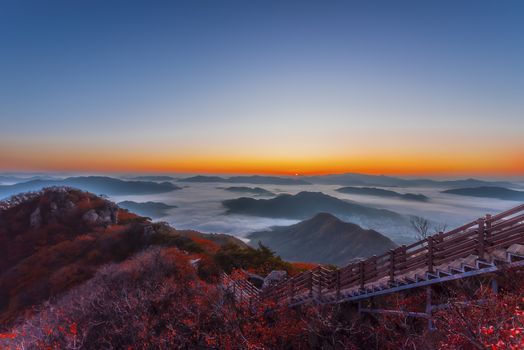 The horizon line is normally covered with morning mist in autumn