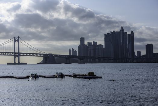 Gwangan bridge and Haeundae in Busan,Korea