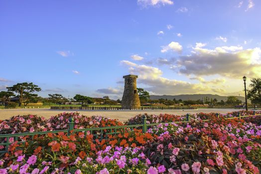 Cheomseongdae Park in the daytime, the oldest observatory in Gyeongju, South Korea