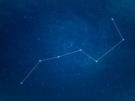 Really north sky with Big Dipper Constellation with lines. Ursa Major or The Great Bear at starry winter night sky.