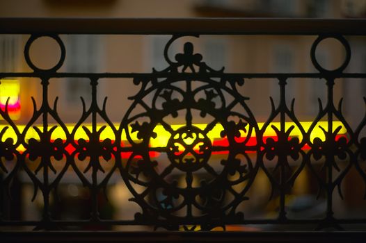 Parasol of a terrace typical of a baroque building of the cote d'azur in France.