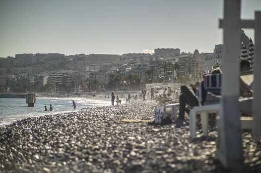 Seaside resort on Nice beach in France during summer time. A breathtaking landscape.