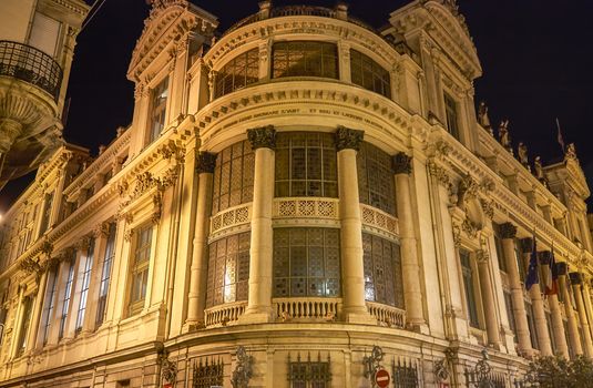 Typical historic public building in the center of Nice, an example of baroque architecture that is most part of this city.