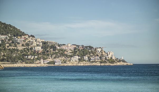 Seaside resort on Nice beach in France during summer time. A breathtaking landscape.