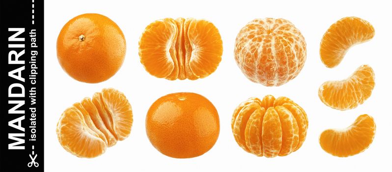 Mandarine, tangerine, clementine isolated on white background with clipping path. Collection