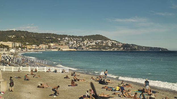 Seaside resort on Nice beach in France during summer time. A breathtaking landscape.