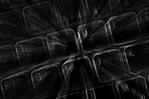 Digital abstract bits data stream, cyber pattern digital background. Vignette light and dark shadow dramatic effect. Letters, chars, and digits.