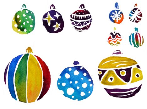 Watercolor Christmas and new year decorations. It can be used for wrapping paper, card, postcard, poster, banner