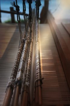 Close up Important tools used in weaving are called loom , Concept Weaving traditional thai fabric