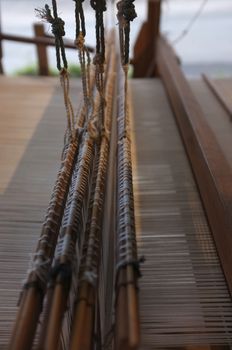 Close up Important tools used in weaving are called loom , Concept Weaving traditional thai fabric