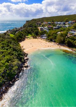 Panoramic scenic views of Manly and Shelly Beach on a sunny day.  Stitched panorama of 5 separate images.