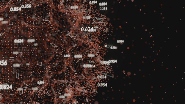 Abstract network of lines and random numbers. Business data. 3D illustration