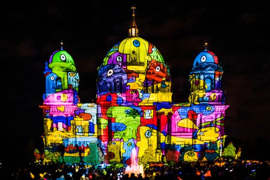 BERLIN, GERMANY - OCTOBER 19: Berliner Dome illuminated during FESTIVAL OF LIGHTS on October 2019,