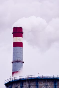 industrial plant or power station pipes and cooling towers