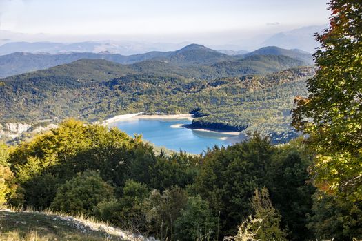 View of the montagna Spaccata lake in Abruzzo National Park, Italy