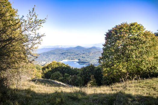 View of the montagna Spaccata lake in Abruzzo National Park, Italy