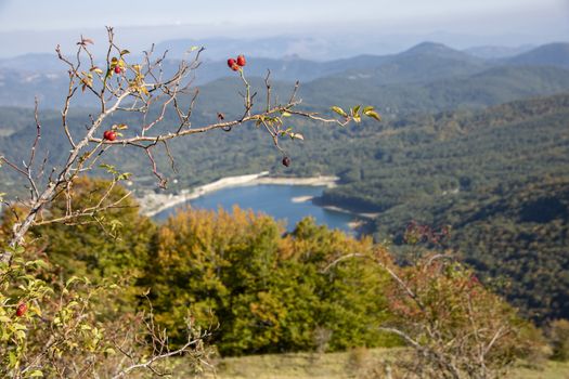 View of the montagna Spaccata lake in Abruzzo National Park, Italy