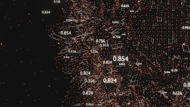 Abstract network of lines and random numbers. Business data. 3D illustration