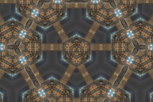 The abstract reflection of building like a cosmos city, kaleidoscope image
