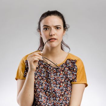 Portrait of a cute woman with eyeglasses