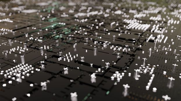 Abstract Central Computer Processors Concept. 3D illustration. Conceptual CPU on circuit board - PCB