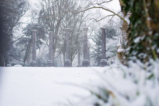 AACHEN, GERMANY - Snowy landscape at the hill Lousberg