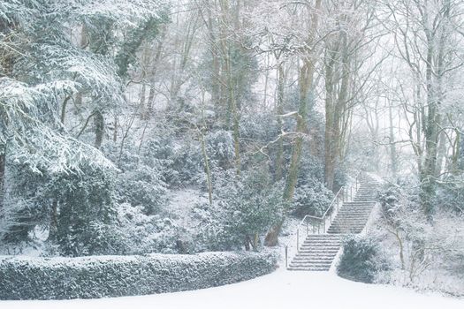 AACHEN, GERMANY - Snowy landscape at the hill Lousberg