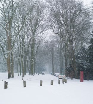 AACHEN, GERMANY - Snowy landscape at the hill Lousberg