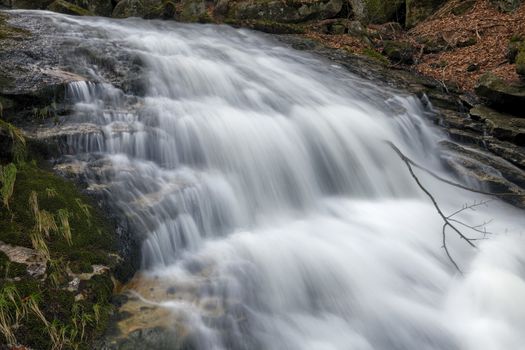 Beautiful view of Jeleni Falls in super green forest surroundings, Czech Republic