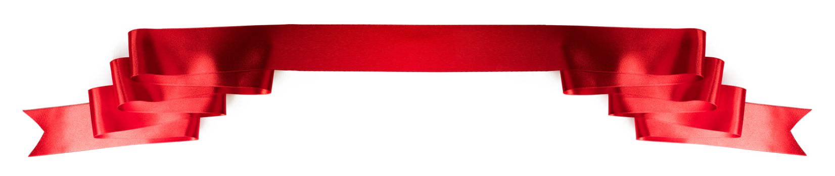 Red satin ribbon banner isolated on white background