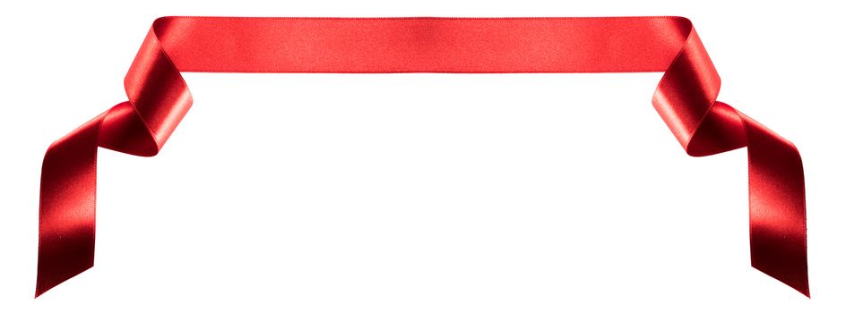 Red satin ribbon banner isolated on white background