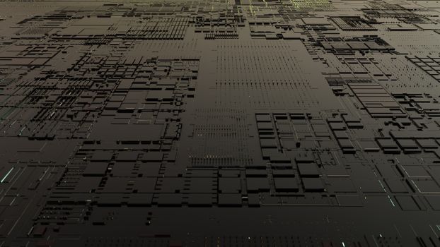 Abstract Central Computer Processors Concept. 3D illustration. Conceptual CPU on circuit board - PCB