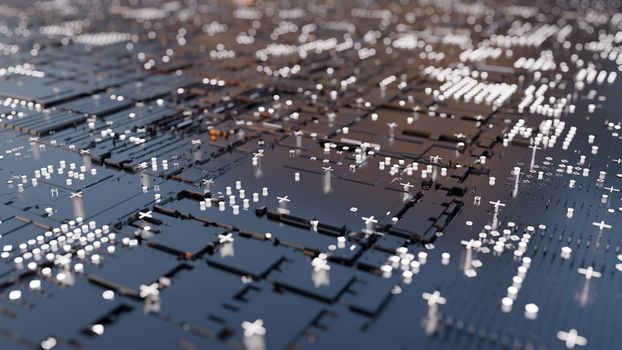 Abstract Central Computer Processors Concept. 3D illustration. Conceptual CPU on circuit board - PCB