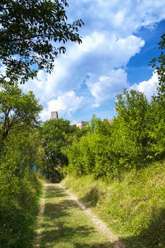 Backov Castle, village Beckov near Nove Mesto nad Vahom, Slovakia,View of the castle from the green trail