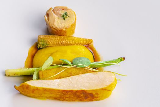 Chicken fillet cooked and served on a white plate