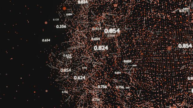 Abstract network of lines and random numbers. Business data. 3D illustration