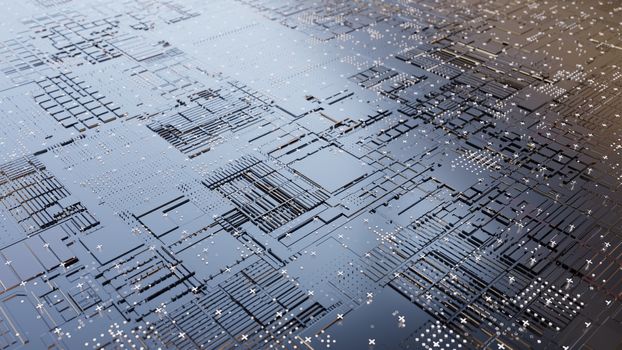 Abstract Central Computer Processors Concept. 3D illustration. Conceptual CPU on circuit board - PCB