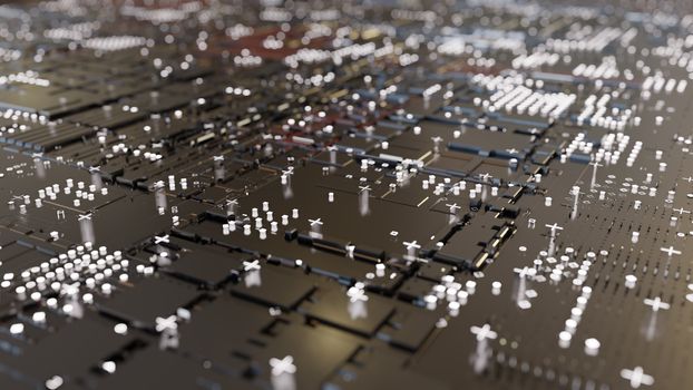 Abstract Central Computer Processors Concept. 3D illustration. Conceptual CPU on circuit board - PCB