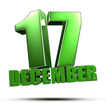17 December green 3d illustration on white background.