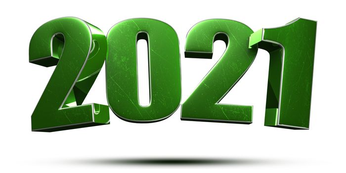 2021 3d numbers green on white background.