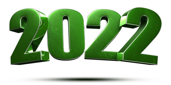2022 3d numbers green on white background.