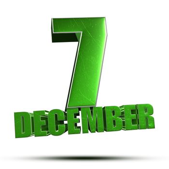7 December green 3d illustration on white background.