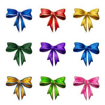 Set of colored bows. Cartoon style bows isolated on white background. Vector decorate clip art eps 10.