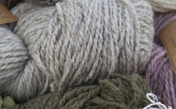 handicrafts and woven fabrics with sheep wool fleece
