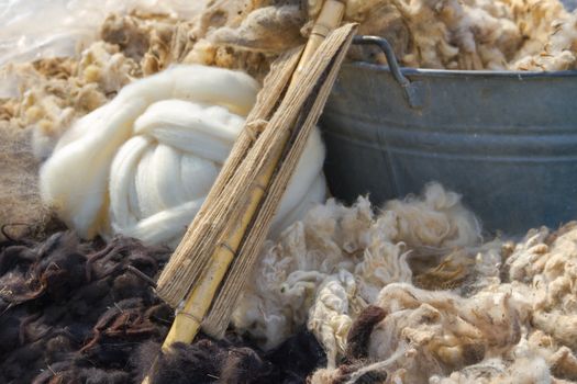 wool fleece and elements for artisanal yarn in Argentina