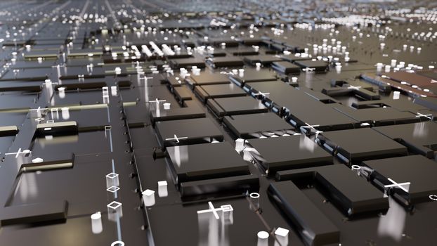 Abstract Central Computer Processors Concept. 3D illustration. Conceptual CPU on circuit board - PCB